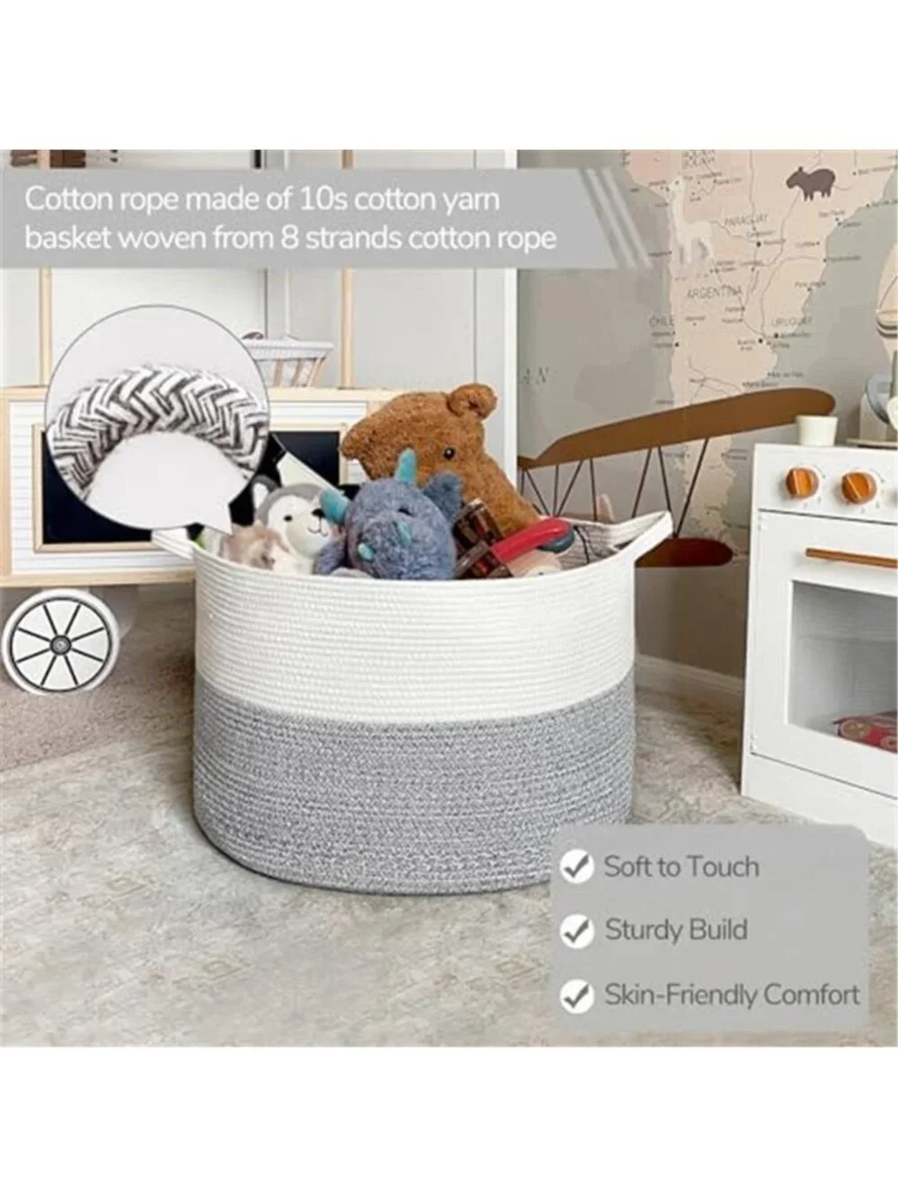 New XXXLarge Woven Rope Blanket Basket Living Room Light Grey, 90L